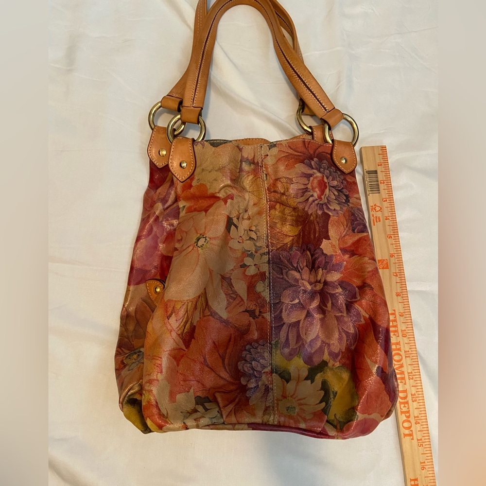 Maurizio Taiuti Italian Leather Floral Bucket Bag Purse - Picture 9 of 12